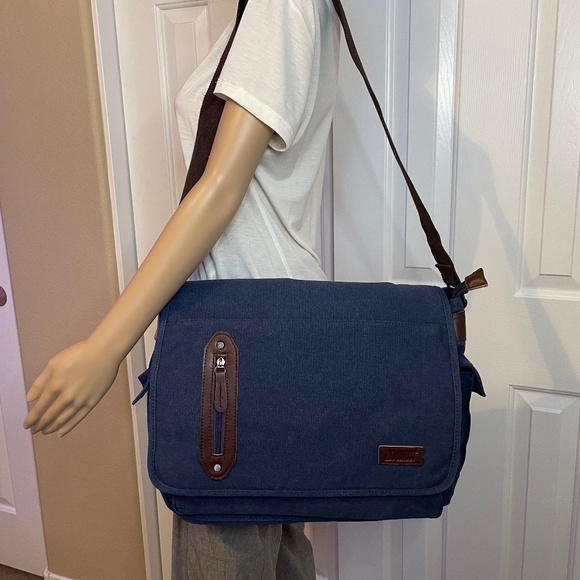 Zuolunduo Vintage Messenger Laptop Bag (Dark Blue Canvas)